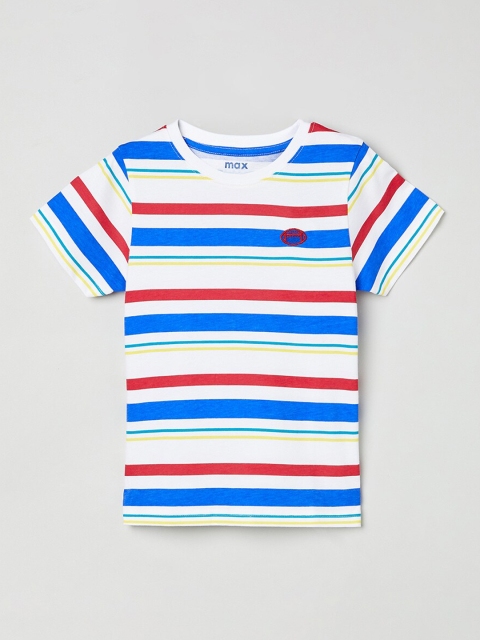 

max Boys Blue & White Printed Round Neck T-shirt