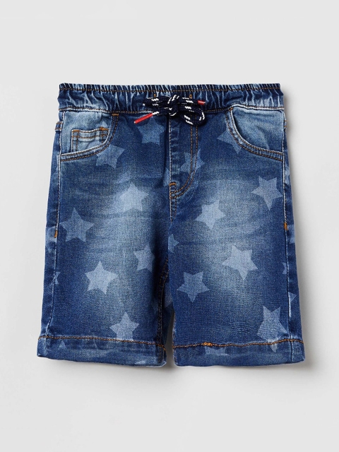 

max Boys Blue Printed Denim Shorts