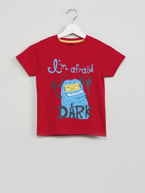 

max Boys Red & Blue Printed Round Neck T-shirt