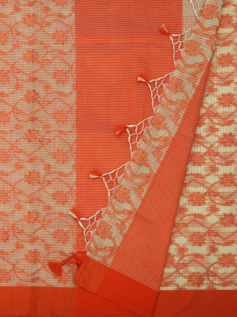 

Pothys Cream-Coloured & Orange Jute Cotton Woven Design Saree