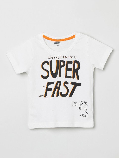 

max Boys White Printed Round Neck T-shirt