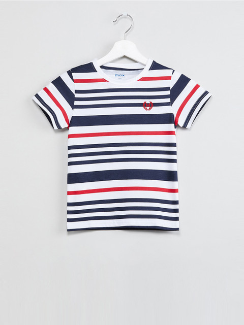 

max Boys Navy Blue & White Striped Round Neck T-shirt