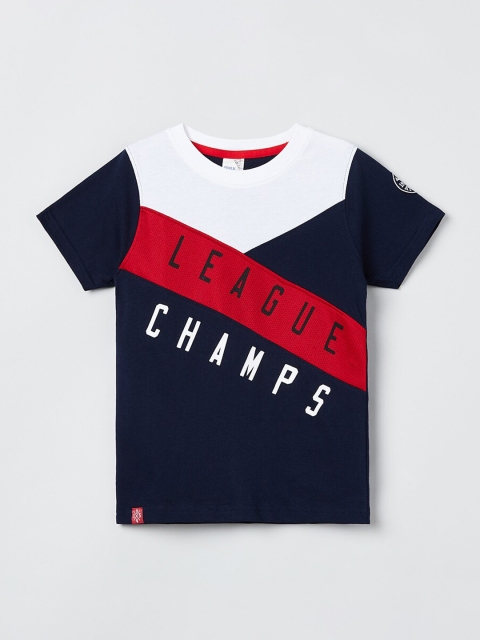 

max Boys Navy Blue & White Printed Round Neck T-shirt
