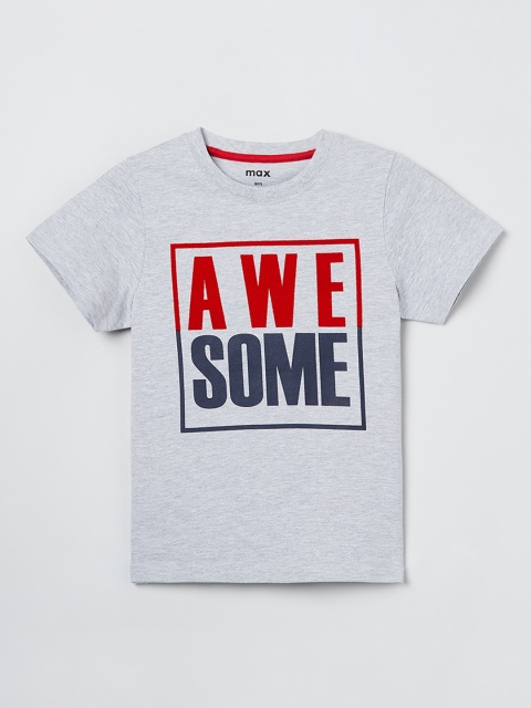 

max Boys Grey & Red Printed Round Neck T-shirt