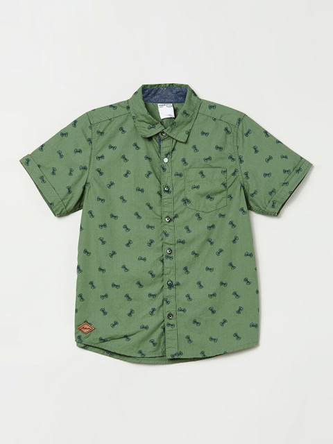 

max Boys Green Regular Fit Printed Casual Shirt