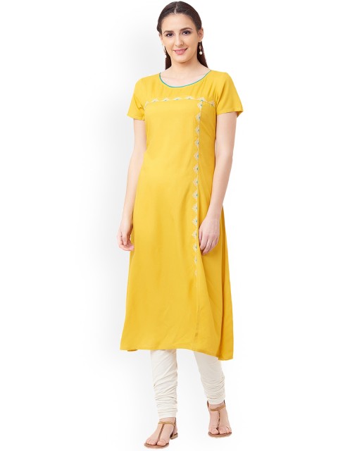 

IMARA Women Yellow Solid Straight Kurta