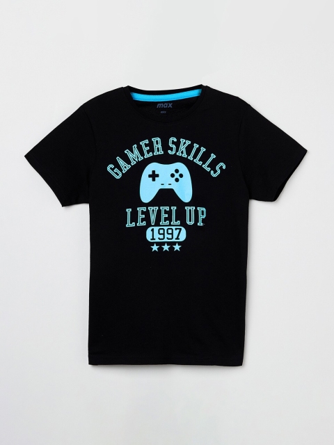 

max Boys Black & Blue Printed Round Neck T-shirt