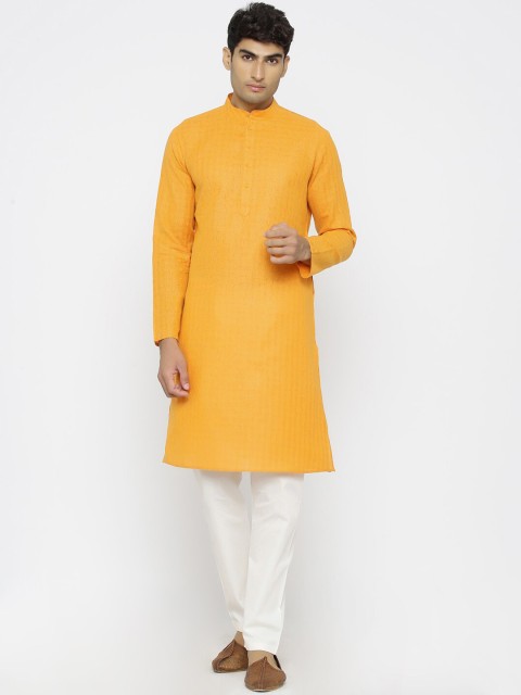

Tistabene Men Yellow & White Self Design Kurta with Pyjamas