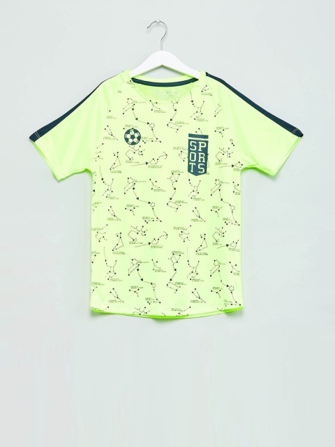 

max Boys Fluorescent Green Printed Round Neck T-shirt