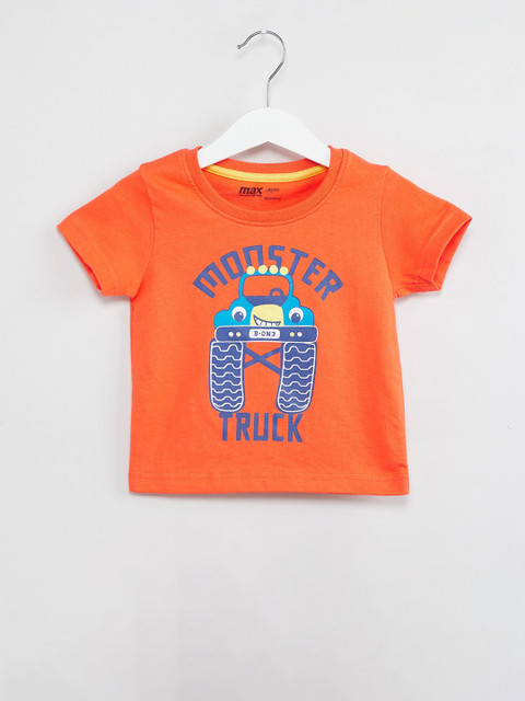 

max Boys Orange Printed Round Neck T-shirt