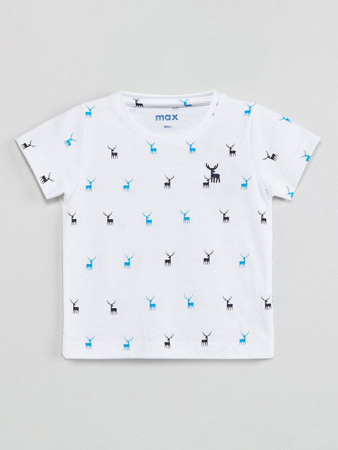 

max Boys White Printed Round Neck T-shirt