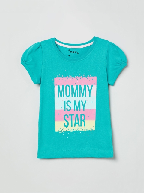 

max Girls Sea Green Printed Round Neck T-shirt