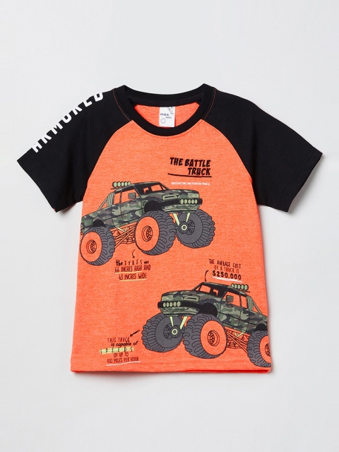 

max Boys Orange Printed Round Neck T-shirt