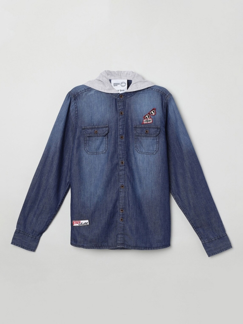 

max Boys Navy Blue Faded Casual Hooded Shirt