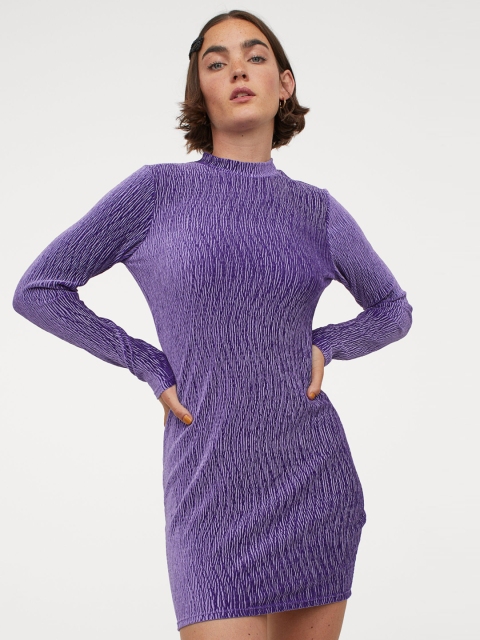 

H&M Women Purple Crinkled Velour Dress