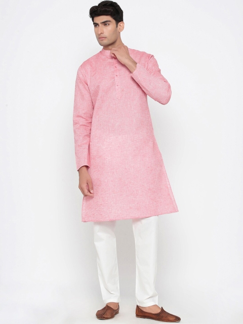 

Tistabene Men Pink Woven Design Kurta with Pyjamas