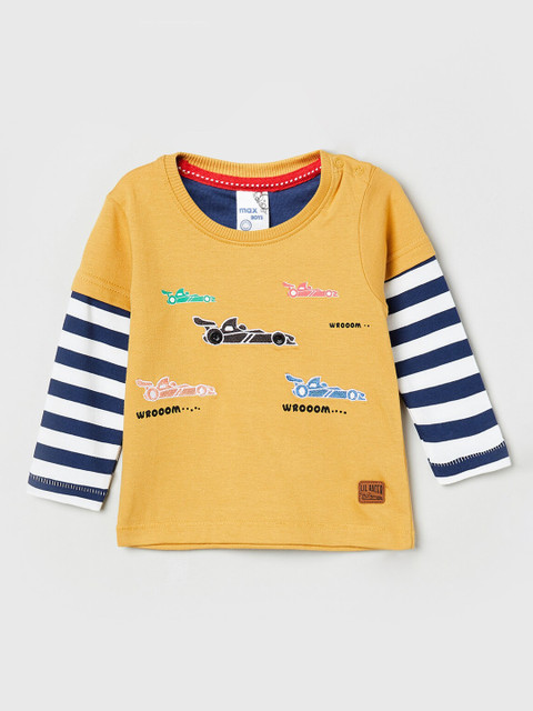 

max Boys Yellow Printed Round Neck T-shirt