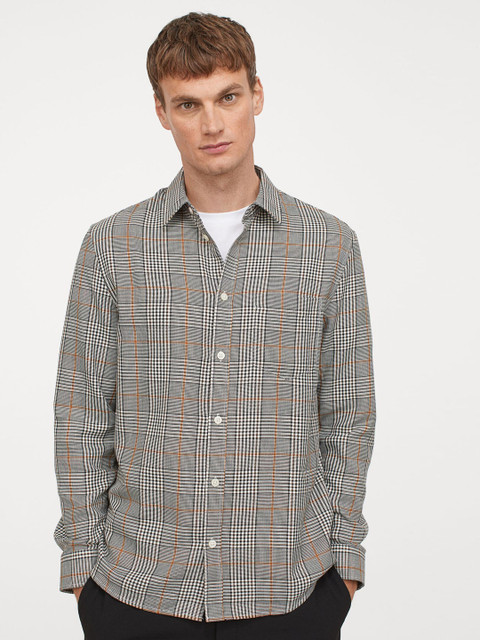 

H&M Men Grey Checked Shirt Regular Fit