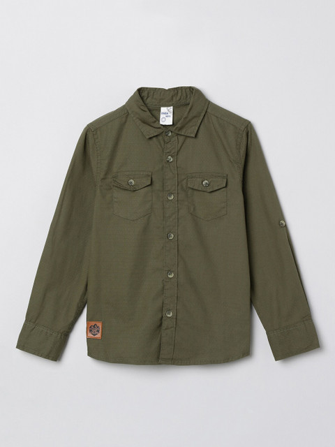 

max Boys Green Regular Fit Solid Casual Shirt