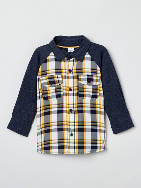

max Boys Yellow & Navy Blue Checked Casual Shirt