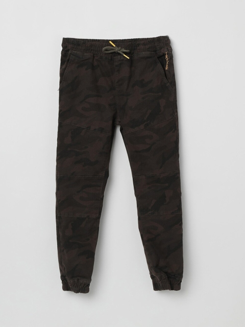 max Boys Olive Green & Grey Camouflage Printed Slim-Fit Joggers