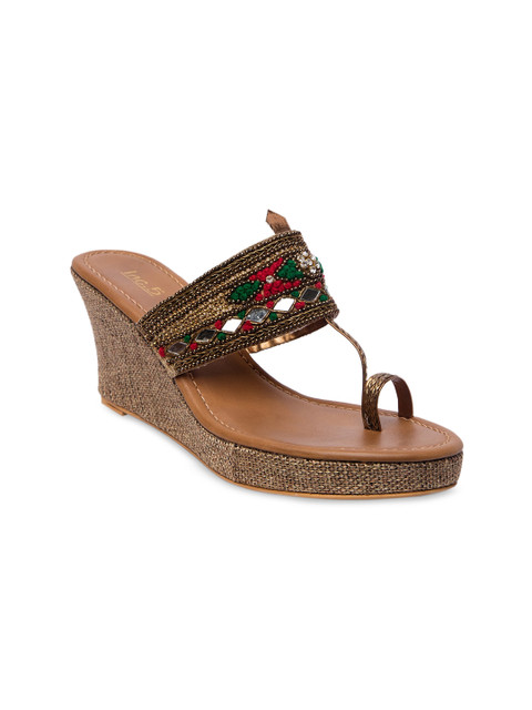 

Inc 5 Women Gold-Toned & Green Embellished Wedges