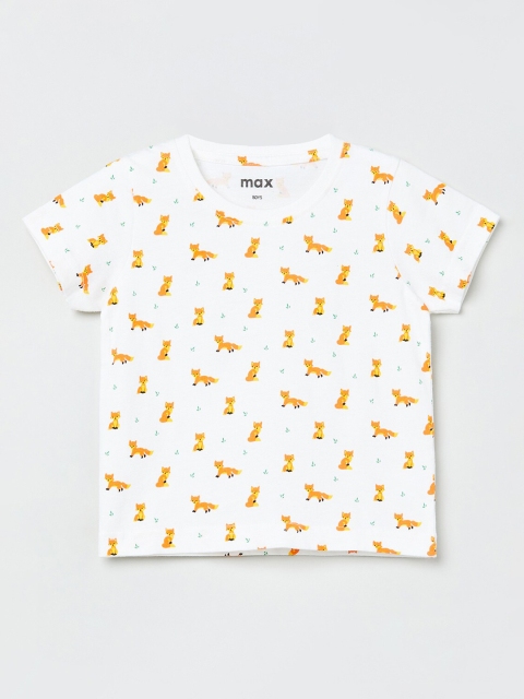 

max Boys White Printed Round Neck T-shirt