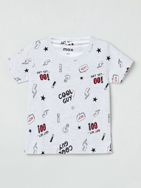 

max Boys Grey Melange Printed Round Neck T-shirt