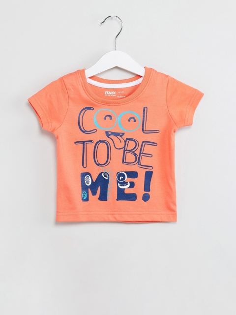 

max Boys Orange Printed Round Neck T-shirt