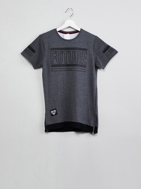 max Boys Charcoal Grey Printed Round Neck T-shirt