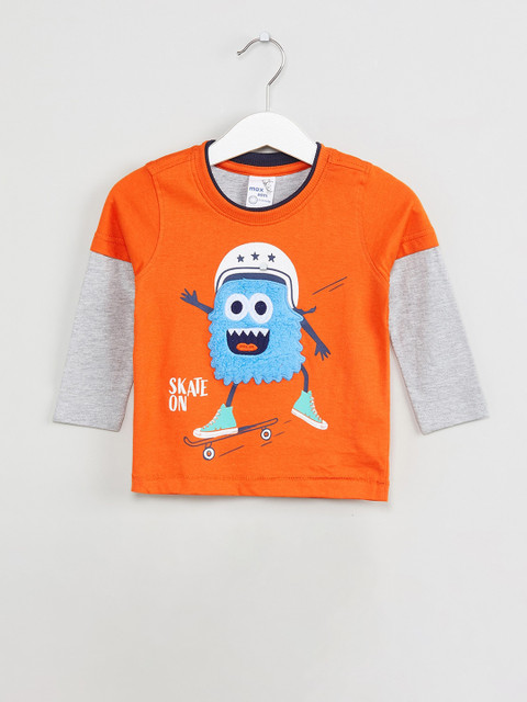 

max Boys Orange Printed Round Neck T-shirt