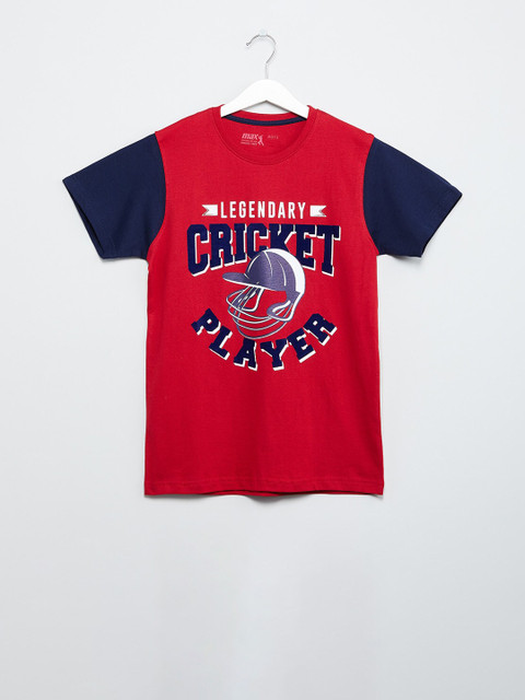 

max Boys Red Printed Round Neck T-shirt
