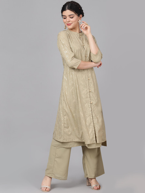 

AKS Couture Women Taupe & Gold-Cloured Printed Kurta with Palazzos