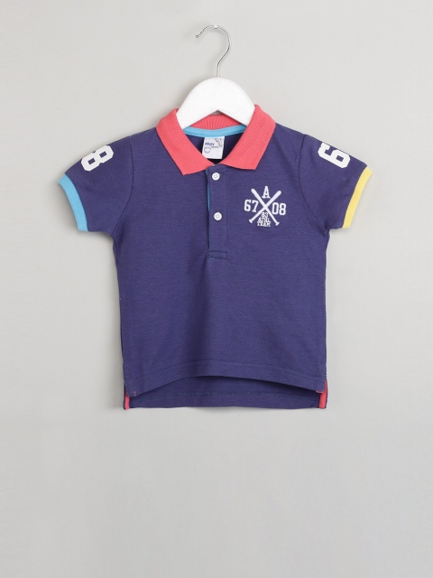 max Boys Navy Blue Solid Polo Collar T-shirt