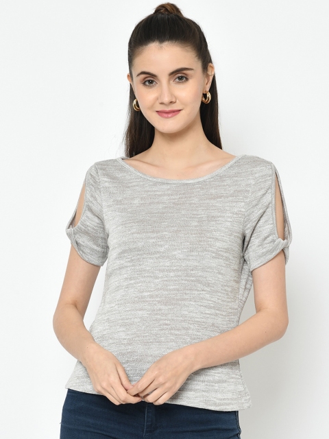 

Latin Quarters Women Grey Knit Yarn Dyed Top