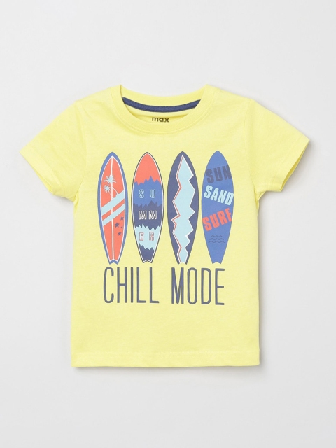 

max Boys Yellow & Blue Printed Round Neck T-shirt