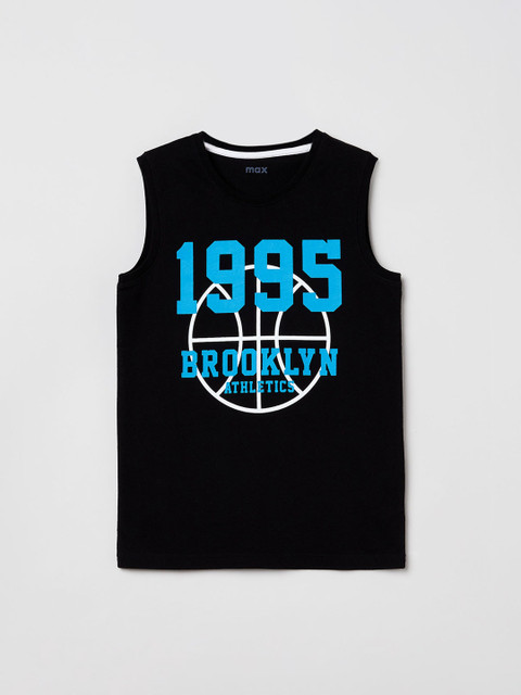 

max Boys Black Printed Round Neck T-shirt