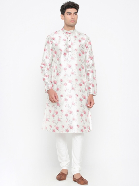 

Tistabene Men White & Pink Woven Design Kurta with Pyjamas