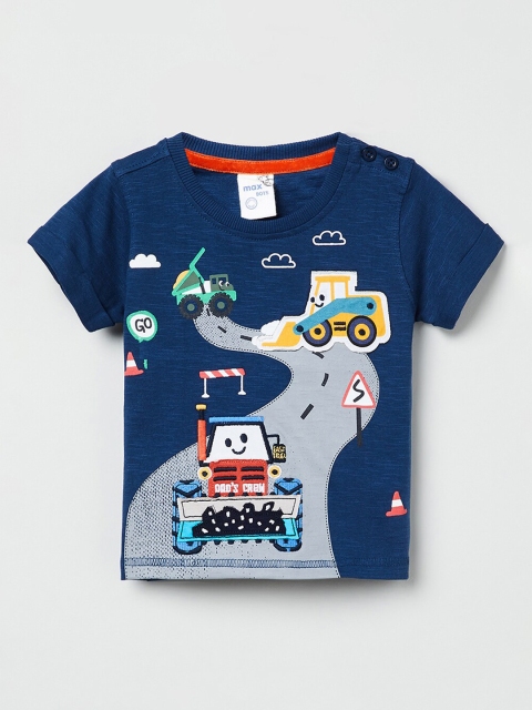 

max Boys Navy Blue Printed Round Neck T-shirt