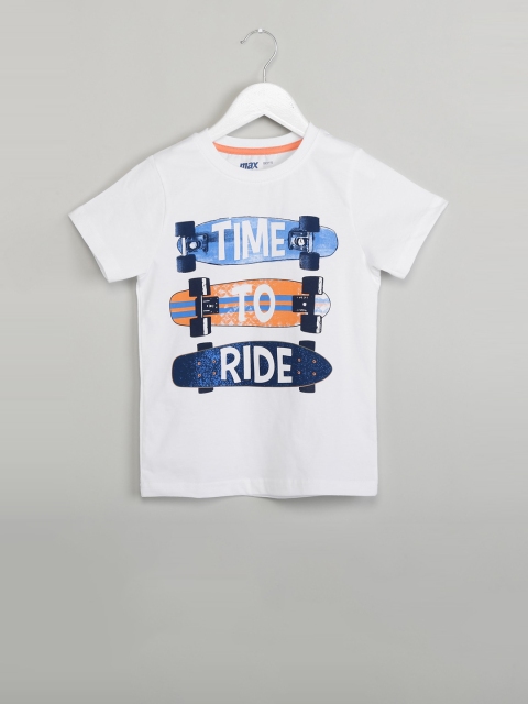 

max Boys White Printed Round Neck T-shirt