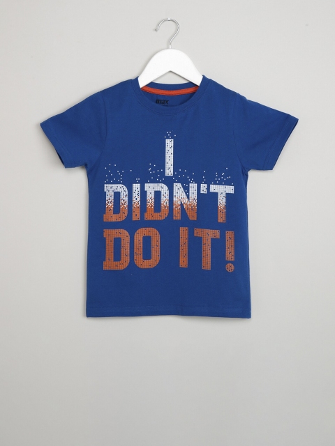 

max Boys Blue & Brown Printed Round Neck T-shirt
