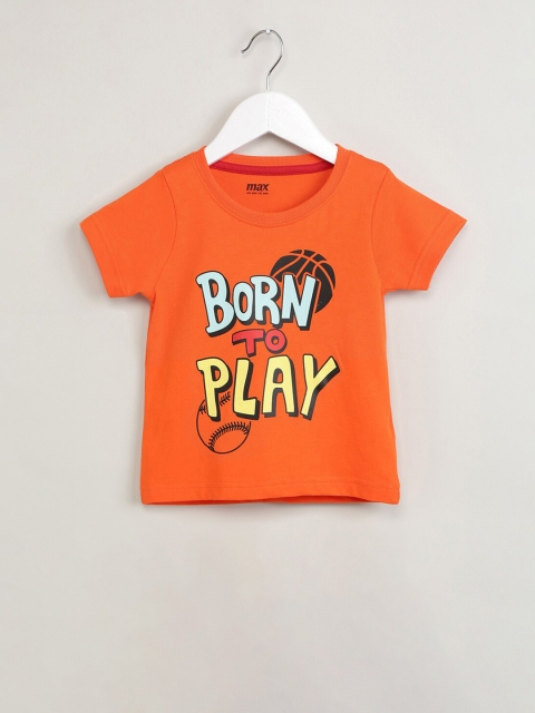 

max Boys Orange Printed Round Neck T-shirt