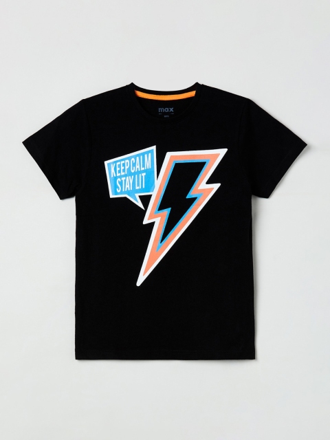 

max Boys Black & Orange Printed Round Neck T-shirt
