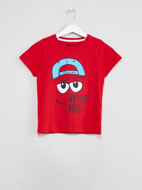 

max Boys Red & Black Printed Round Neck T-shirt