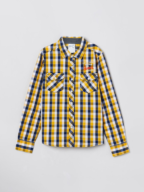 

max Boys Yellow & Navy Blue Checked Casual Shirt