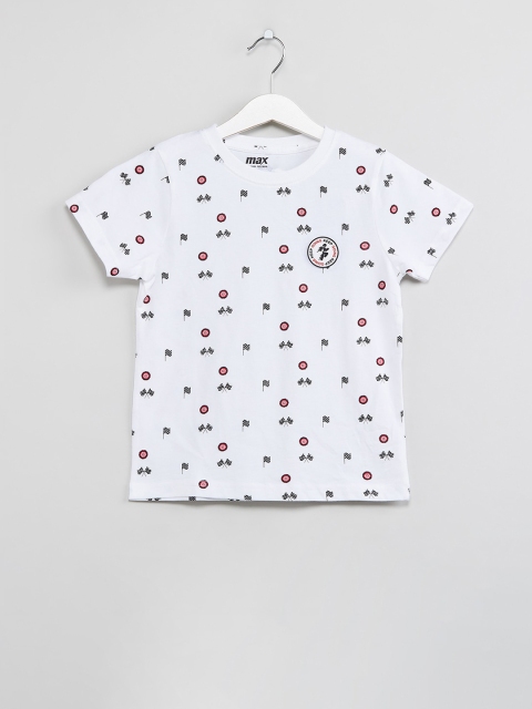 

max Boys White & BLack Printed Round Neck T-shirt