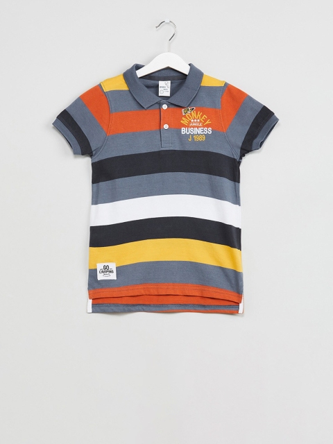 

max Boys Grey Striped Polo Collar T-shirt