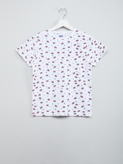 

max Boys White Printed Round Neck T-shirt