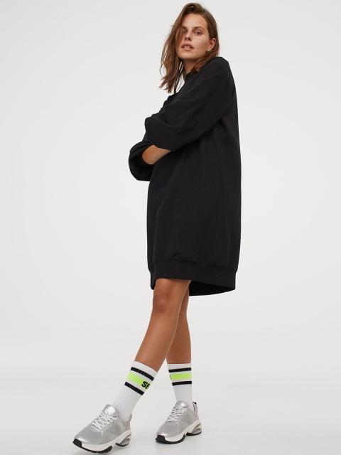 

H&M Women Black Solid Sweatshirt Dress