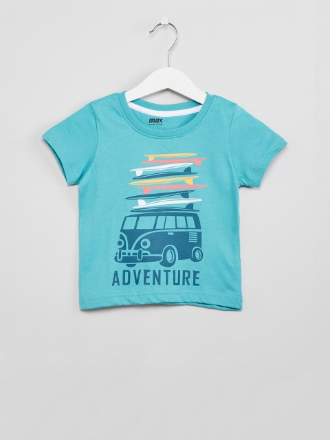

max Boys Blue Printed Round Neck T-shirt